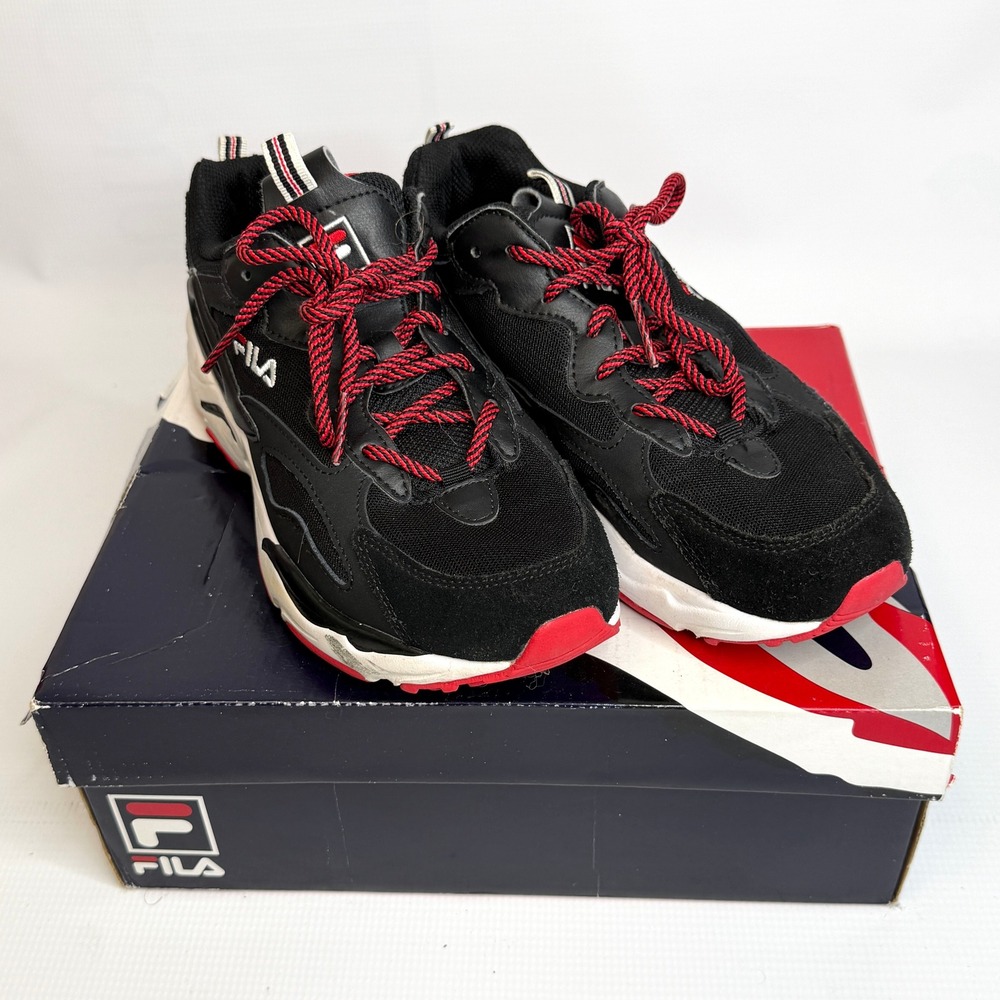 Fila Ray Tracer Kids Size 7 Black White Red Chunky Retro Walking Sneakers Nice!